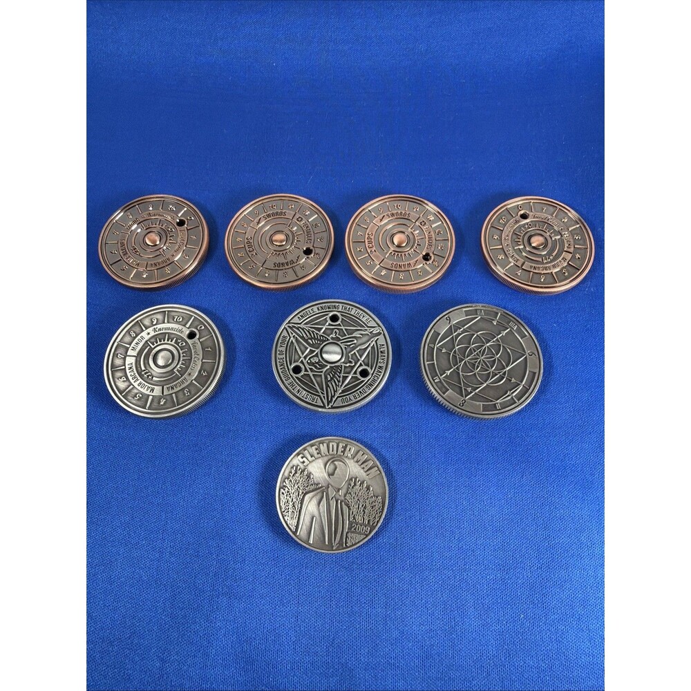 Karmacide Spinning Tarot Coin Lot + Slenderman Urban Legend EDC Pocket Token Set